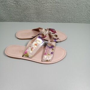 Rouge Helium Womens Metallic Floral Brocade Double Strap Slide Sandals Pink 8.5